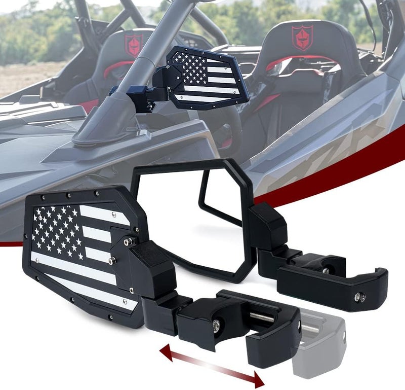 Lupar Aluminum UTV Side Mirrors Fits 1.75"-2" Roll Cage Bar America USA Flag Pattern Side Rear View Mirror for Polaris RZR XP Turbo Can-Am Maverick X3 Yamaha Talon Kawasaki Pioneer - Image 1